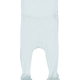 Lyseblå bukser til baby i merinould med fødder og bred ribtalje