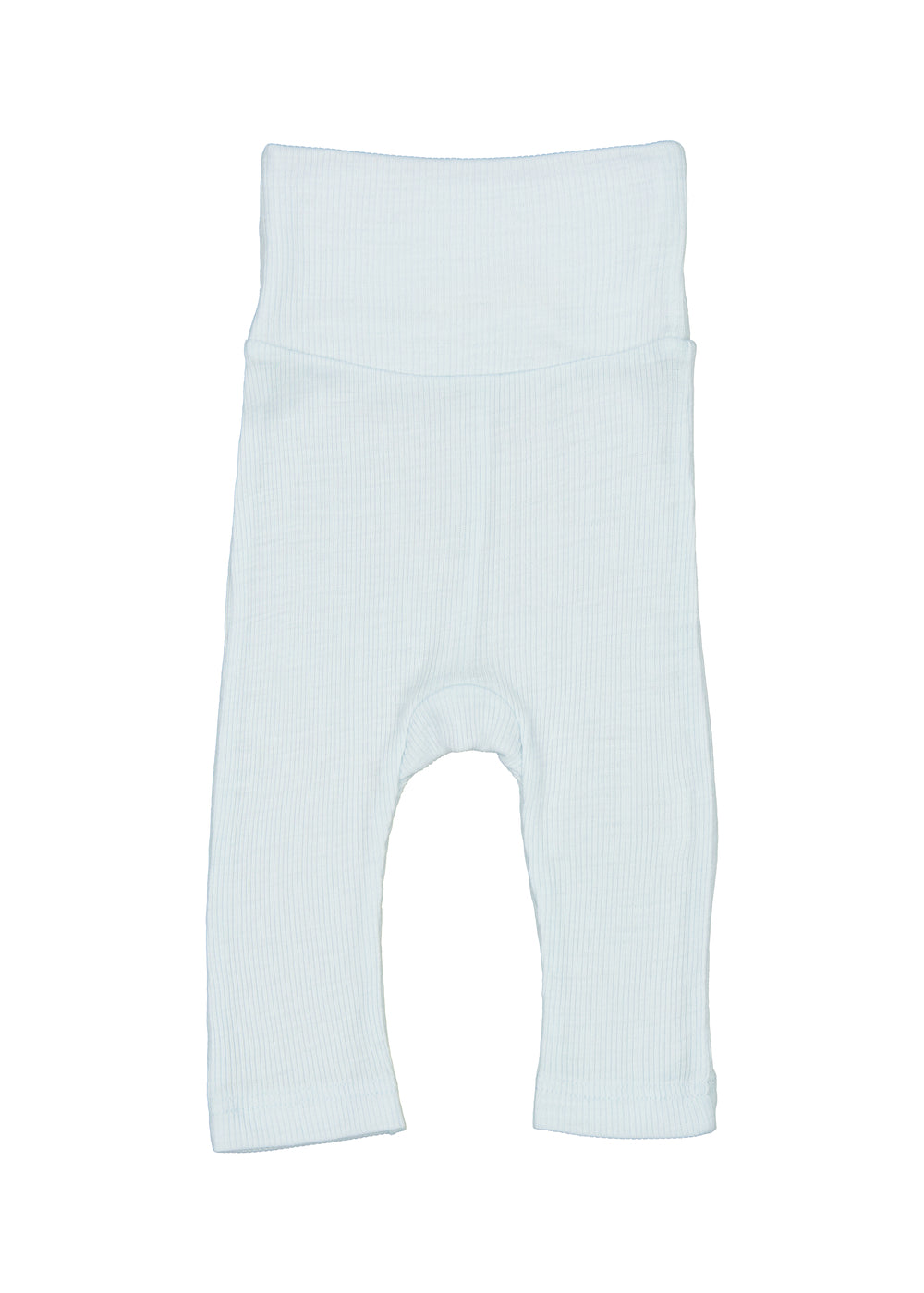 Lyseblå bukser til baby i merinould med bred ribtalje