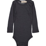 Sort langærmet body til baby i merinould
