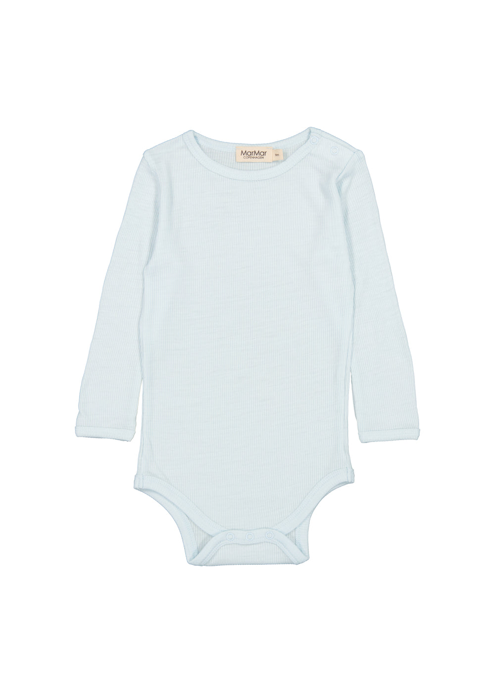 Lyseblå langærmet body til baby i merinould