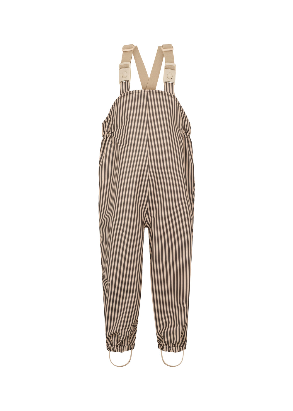 Brunstribede regnbukser til børn med seler og fodstropper