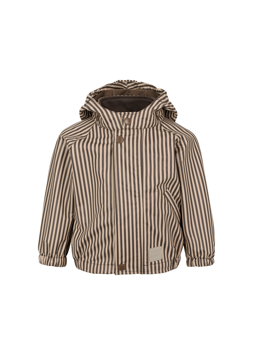 Brunstribet regnjakke til børn med hætte og lynlås