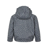 mørkeblå regnjakke til børn med småprint og hætte