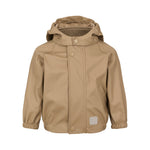 regnjakke med hætte og refleksmærke, set forfra