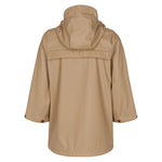 Bagside af beige regnjakke til børn med refleksdetalje og læg