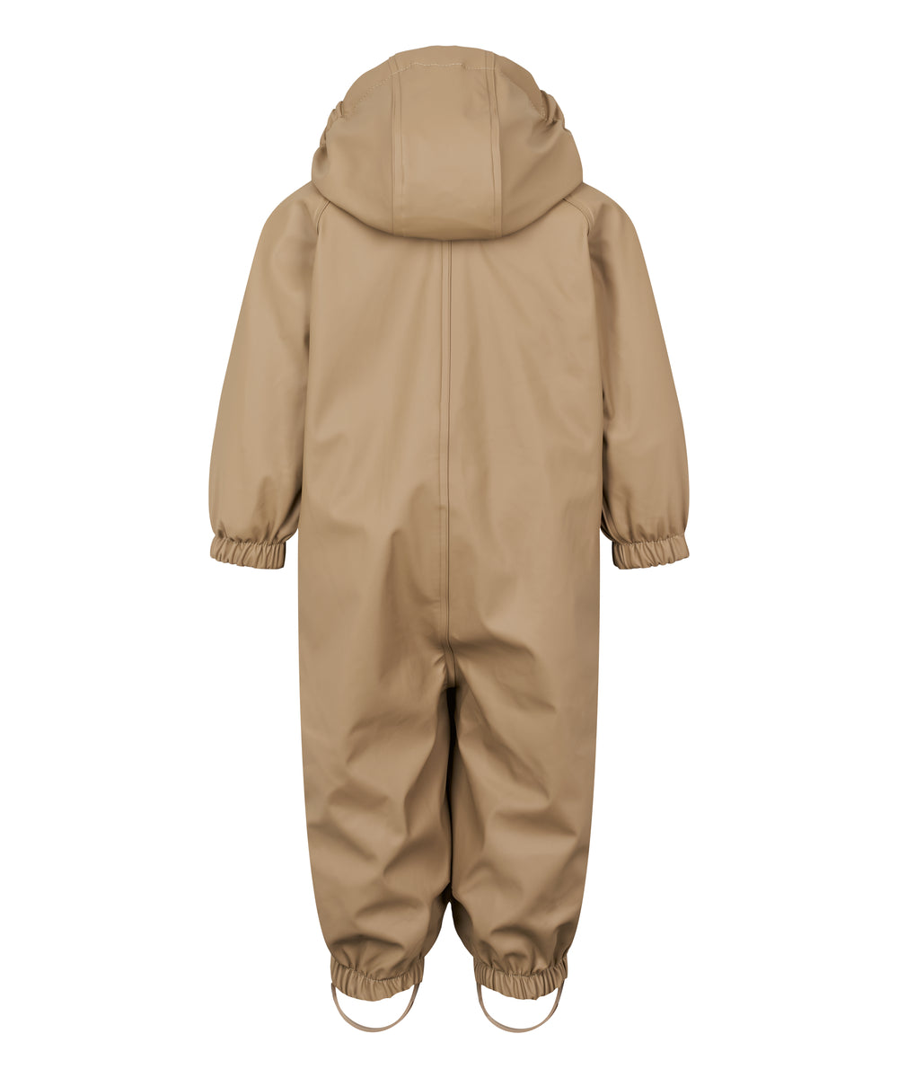 Beige regndragt til børn med hætte og elastikstropper