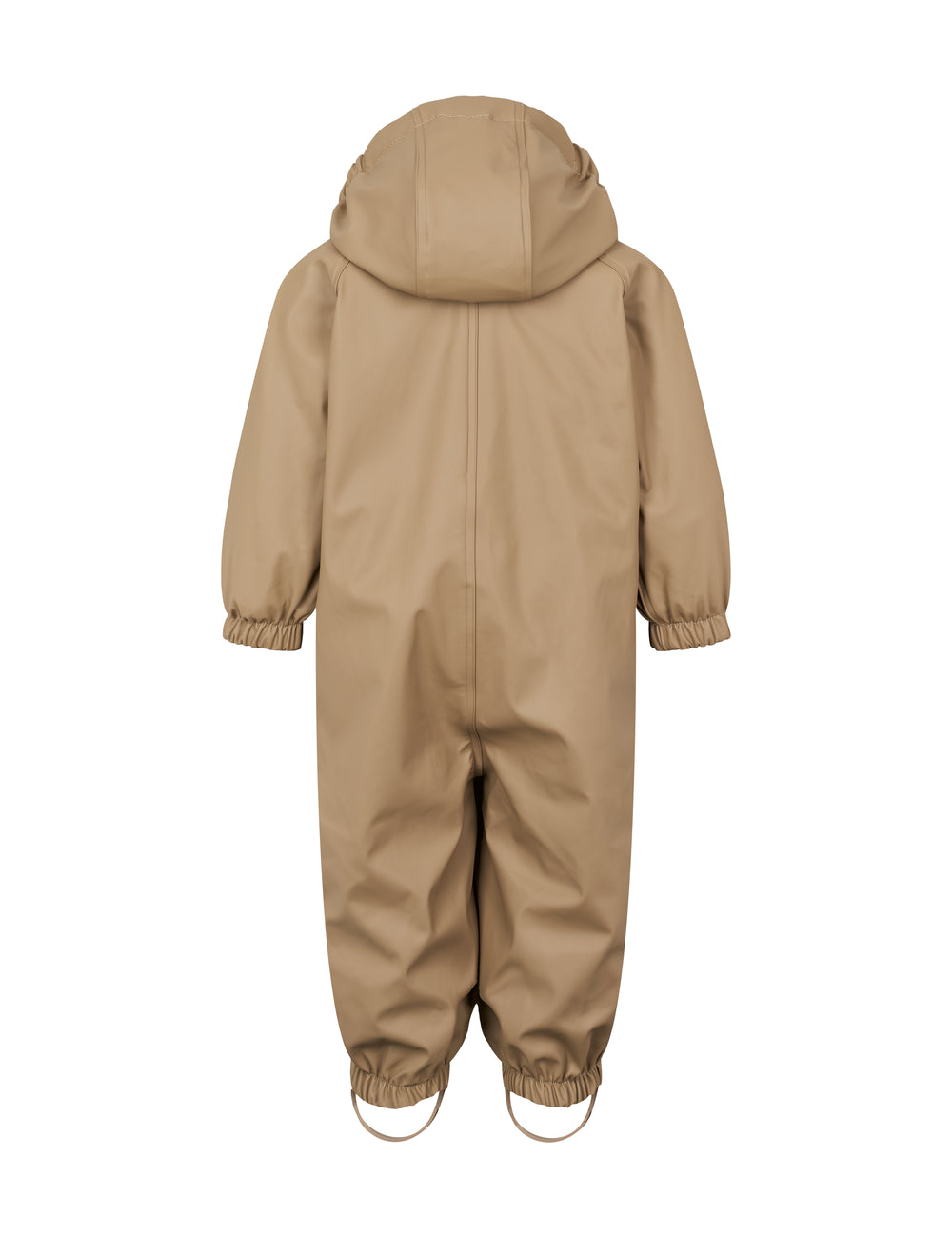 Beige regndragt til børn med hætte og elastikstropper