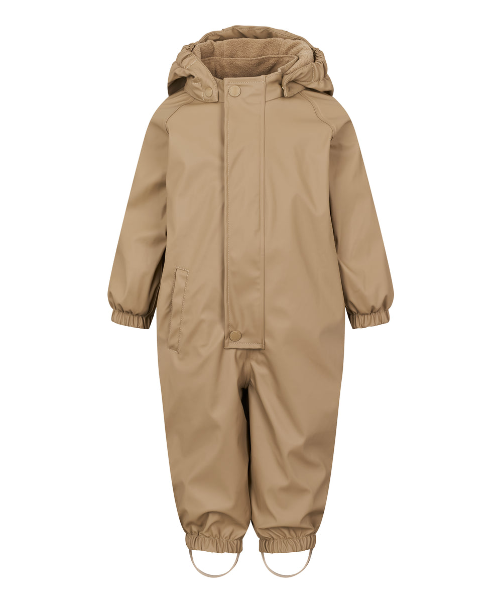 Beige regndragt til børn med hætte og elastikstropper