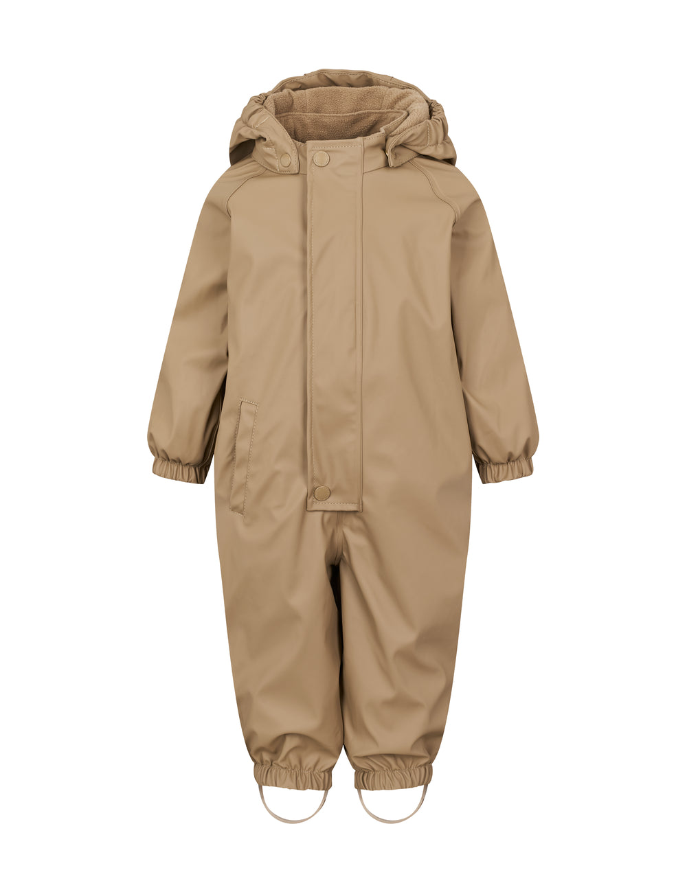 Beige regndragt til børn med hætte og elastikstropper