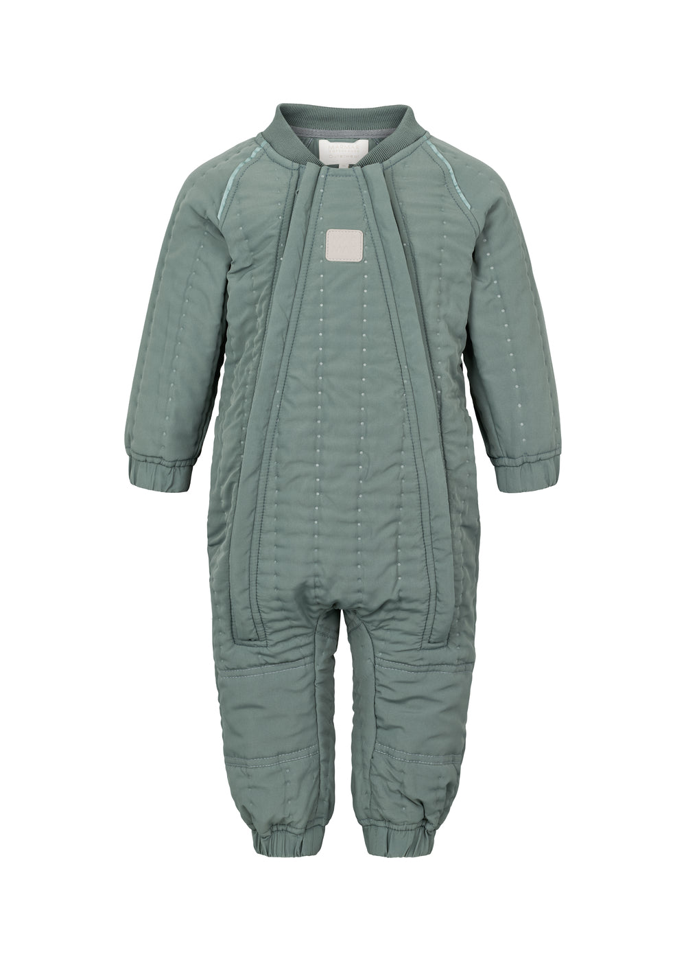 støvet grøn termodragt til baby med lynlås og refleksmærke