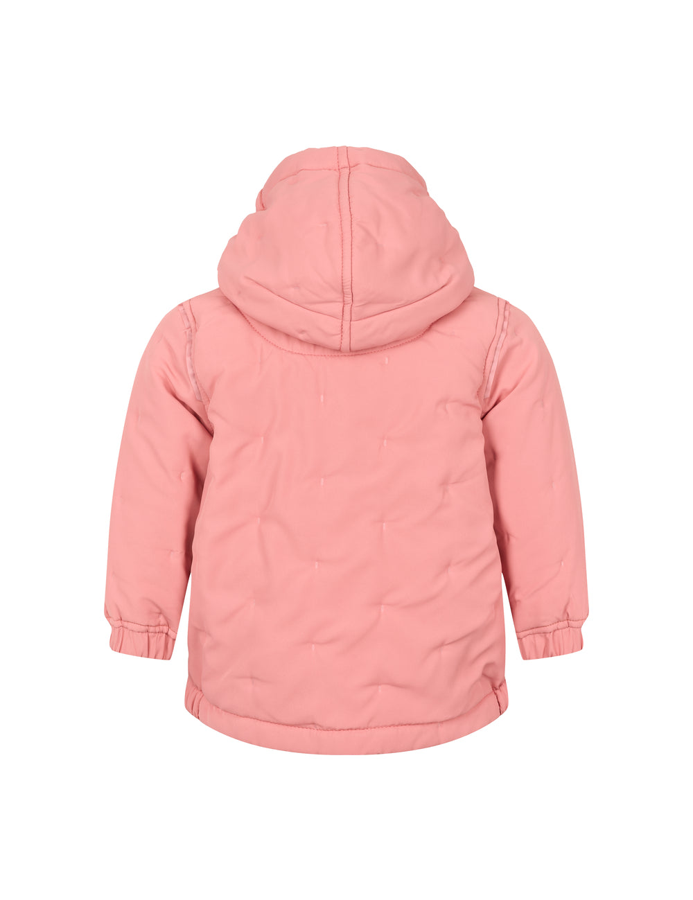 lyserød termojakke med hætte og dobbeltradet lukning