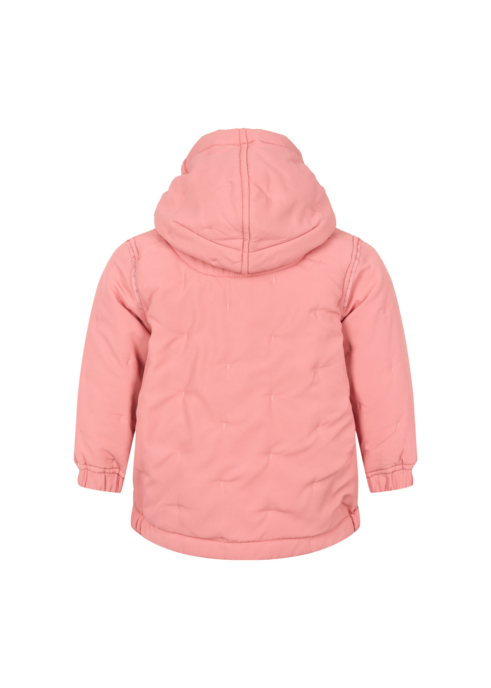 lyserød termojakke med hætte og dobbeltradet lukning