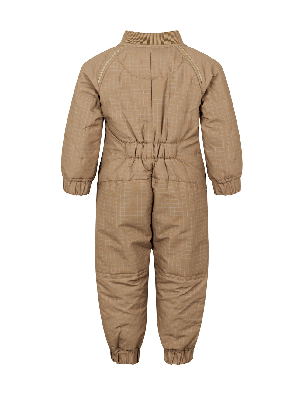 Bagside af brunternet termodragt til baby med elastik i taljen