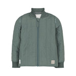 støvet grøn termojakke til børn med lynlås og ribkanter