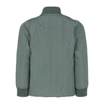 Bagside af støvet grøn termojakke til børn med buet kant