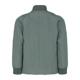 Bagside af støvet grøn termojakke til børn med buet kant