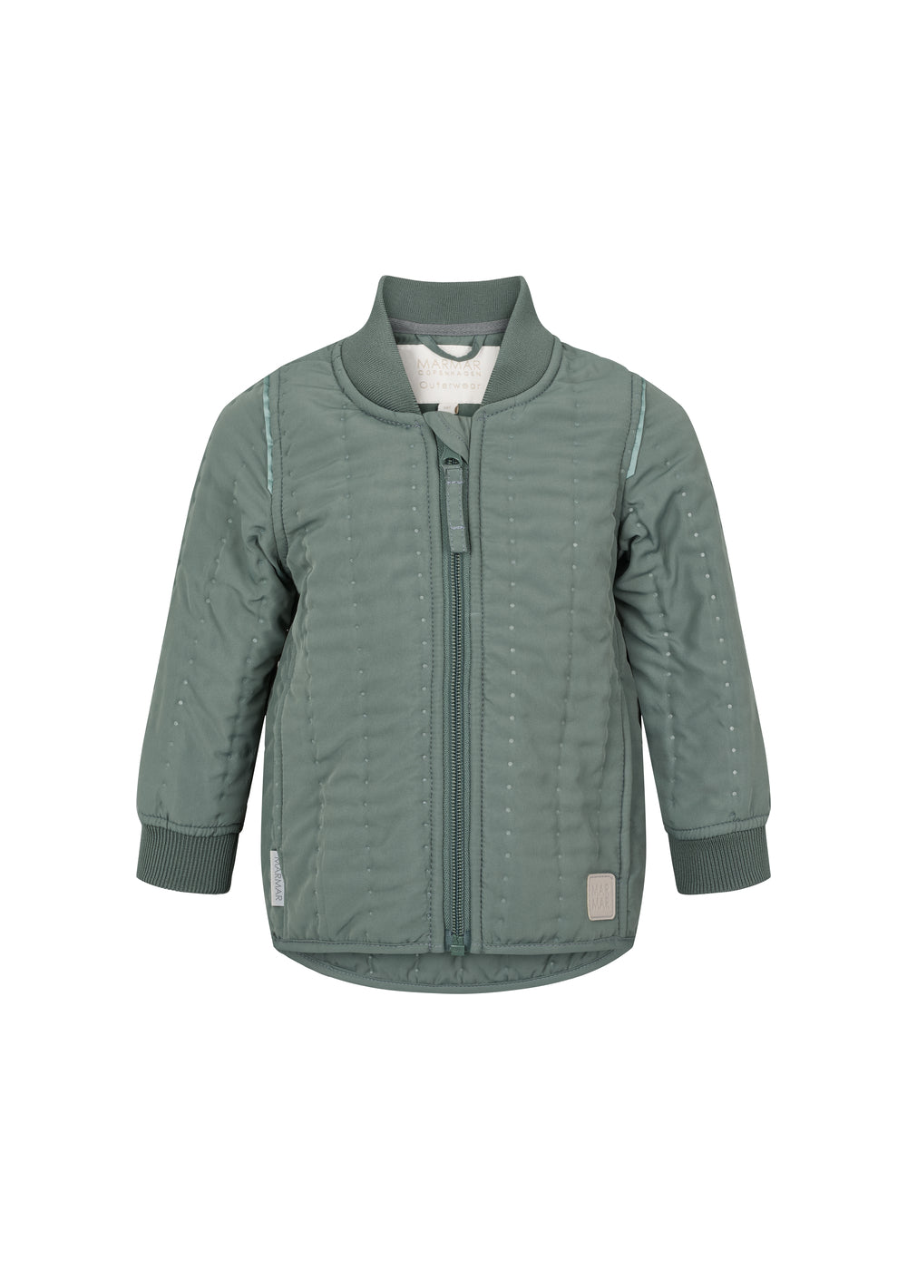støvet grøn termojakke til børn med lynlås og ribkanter