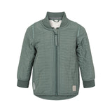 støvet grøn termojakke til børn med lynlås og ribkanter