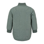 Bagside af støvet grøn termojakke til børn med buet kant