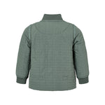 Bagside af støvet grøn termojakke til børn med buet kant