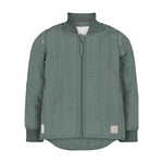 støvet grøn termojakke til børn med lynlås og ribkanter