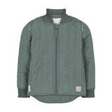 støvet grøn termojakke til børn med lynlås og ribkanter