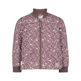 støvlilla termojakke til børn med ribmanchetter lynlås og print