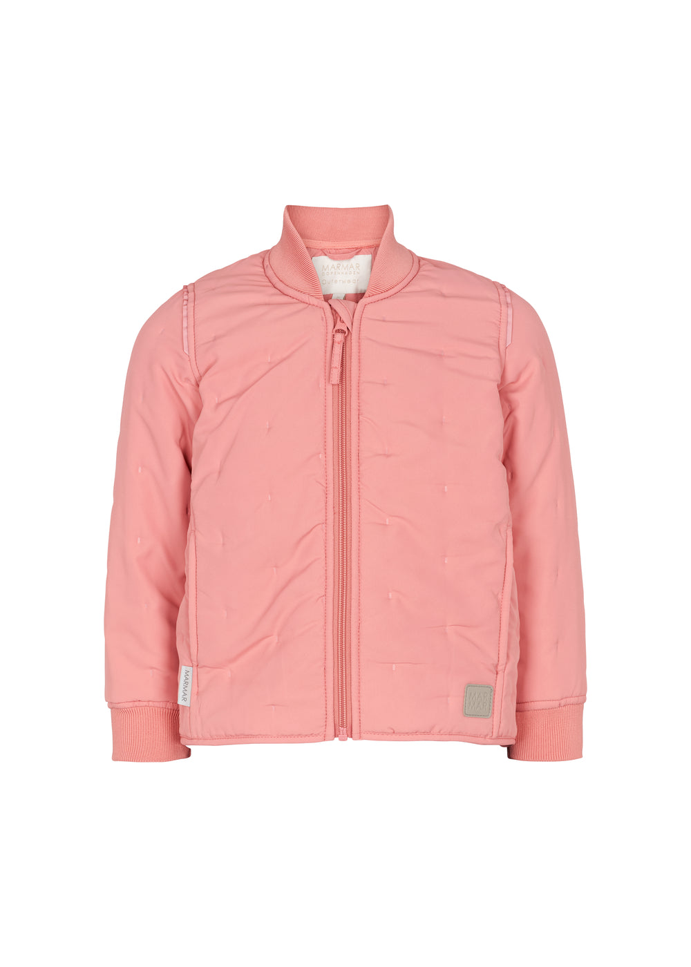 lyserød termojakke til børn med lynlås og ribmanchetter