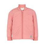 lyserød termojakke til børn med lynlås og ribmanchetter