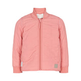 lyserød termojakke til børn med lynlås og ribmanchetter