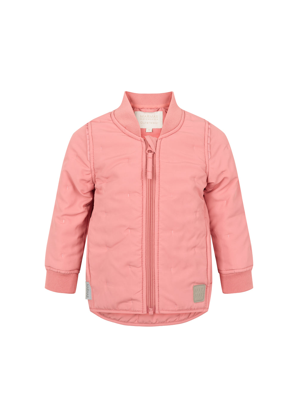 lyserød termojakke til børn med lynlås og ribmanchetter