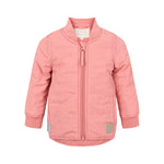lyserød termojakke til børn med lynlås og ribmanchetter