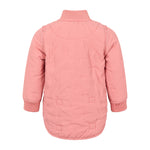 lyserød børnetermojakke med buet kant og refleksmærke