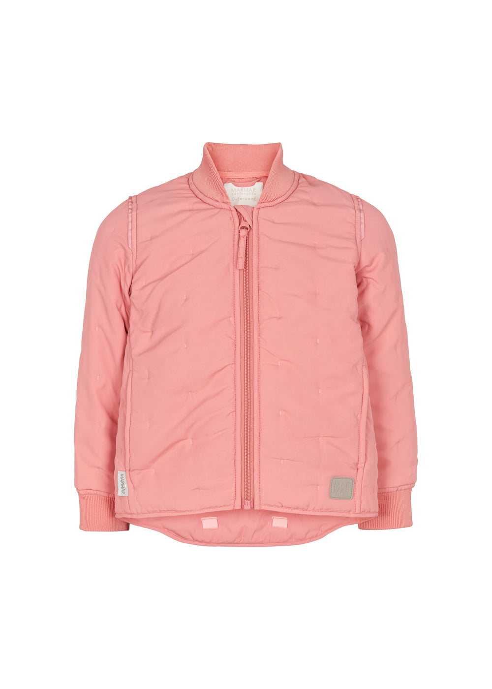 lyserød termojakke til børn med lynlås og ribmanchetter
