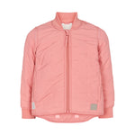 lyserød termojakke til børn med lynlås og ribmanchetter