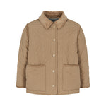 brun quiltet termojakke med krave og trykknapper