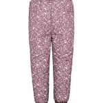 støvlilla termobukser med hvidt bladmønster og ribkant