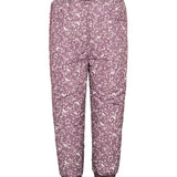 støvlilla termobukser med hvidt bladmønster og ribkant