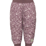 støvlilla termobukser med hvidt bladmønster og ribkant