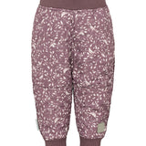 støvlilla termobukser med hvidt bladmønster og ribkant