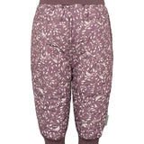 støvlilla termobukser med hvidt bladmønster og ribkant