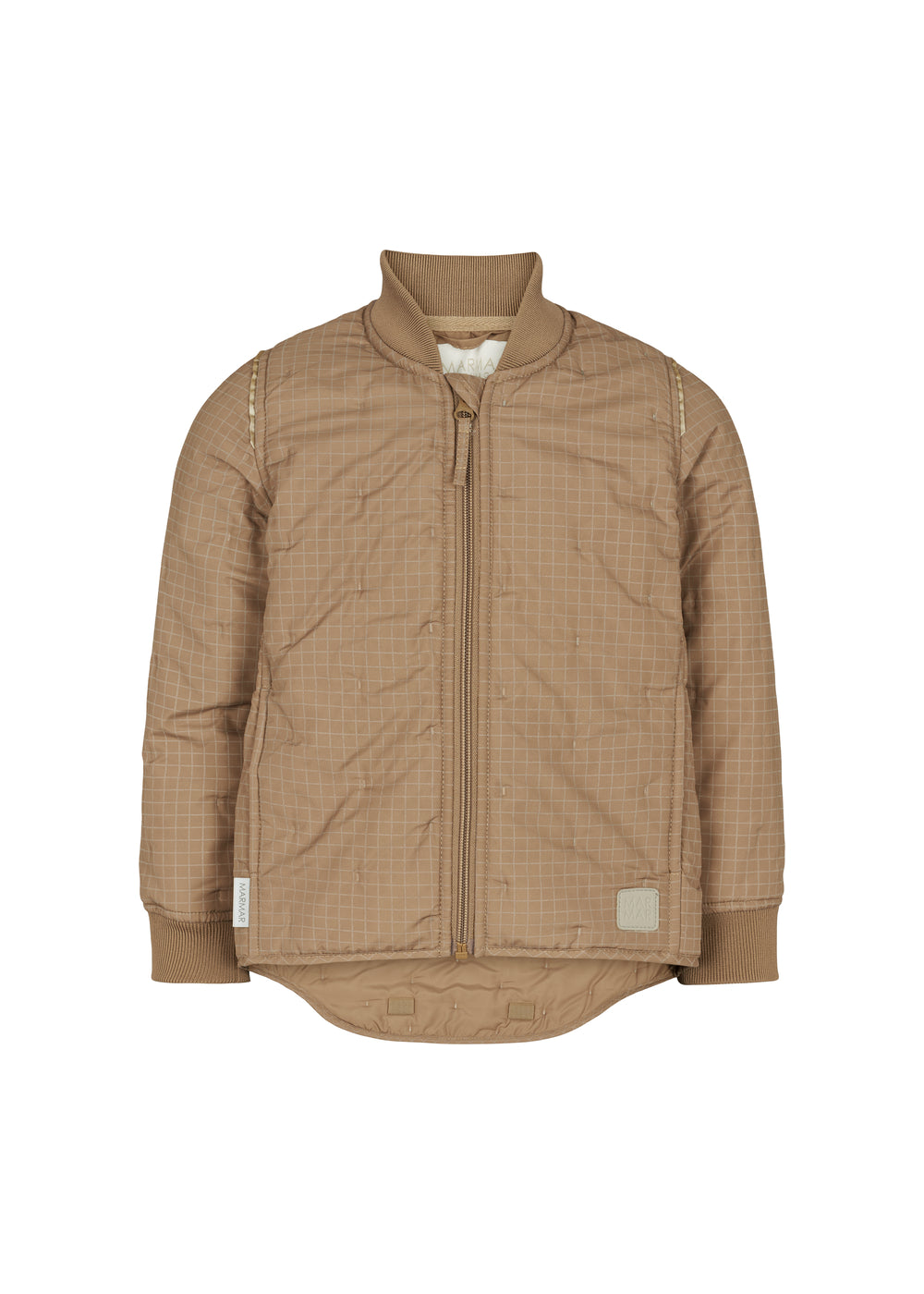 brunternet termojakke med lynlås og ribkanter