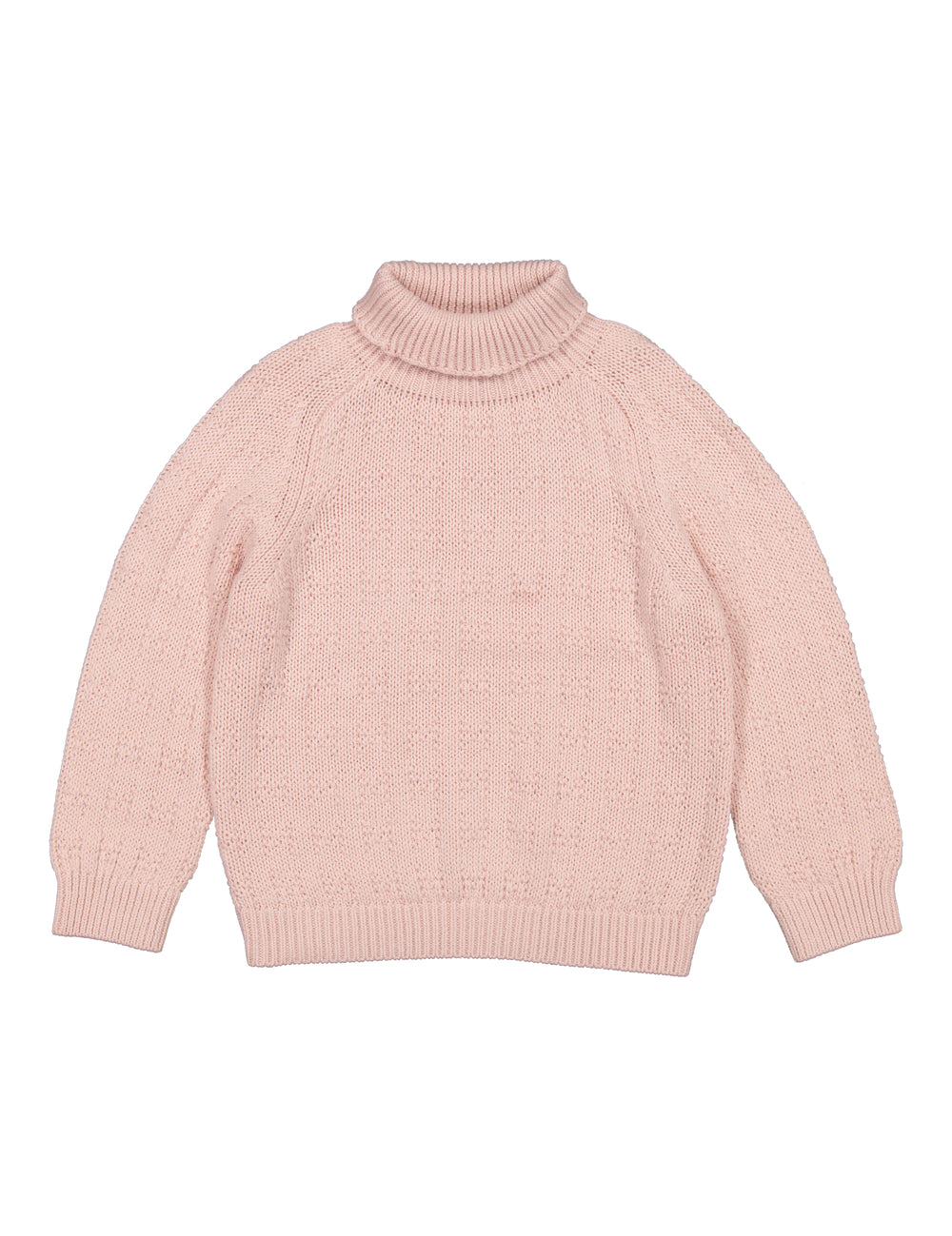 lyserød striktrøje med rullekrave og raglanærmer