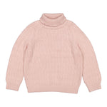 lyserød striktrøje med rullekrave og raglanærmer