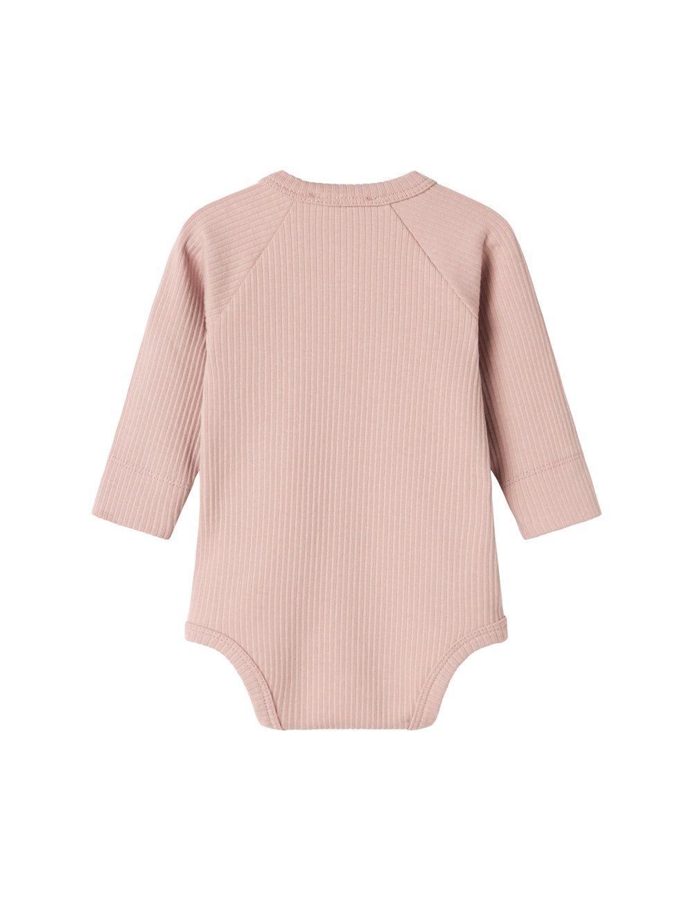Lyserød ribstrikket babybody med knapper foran