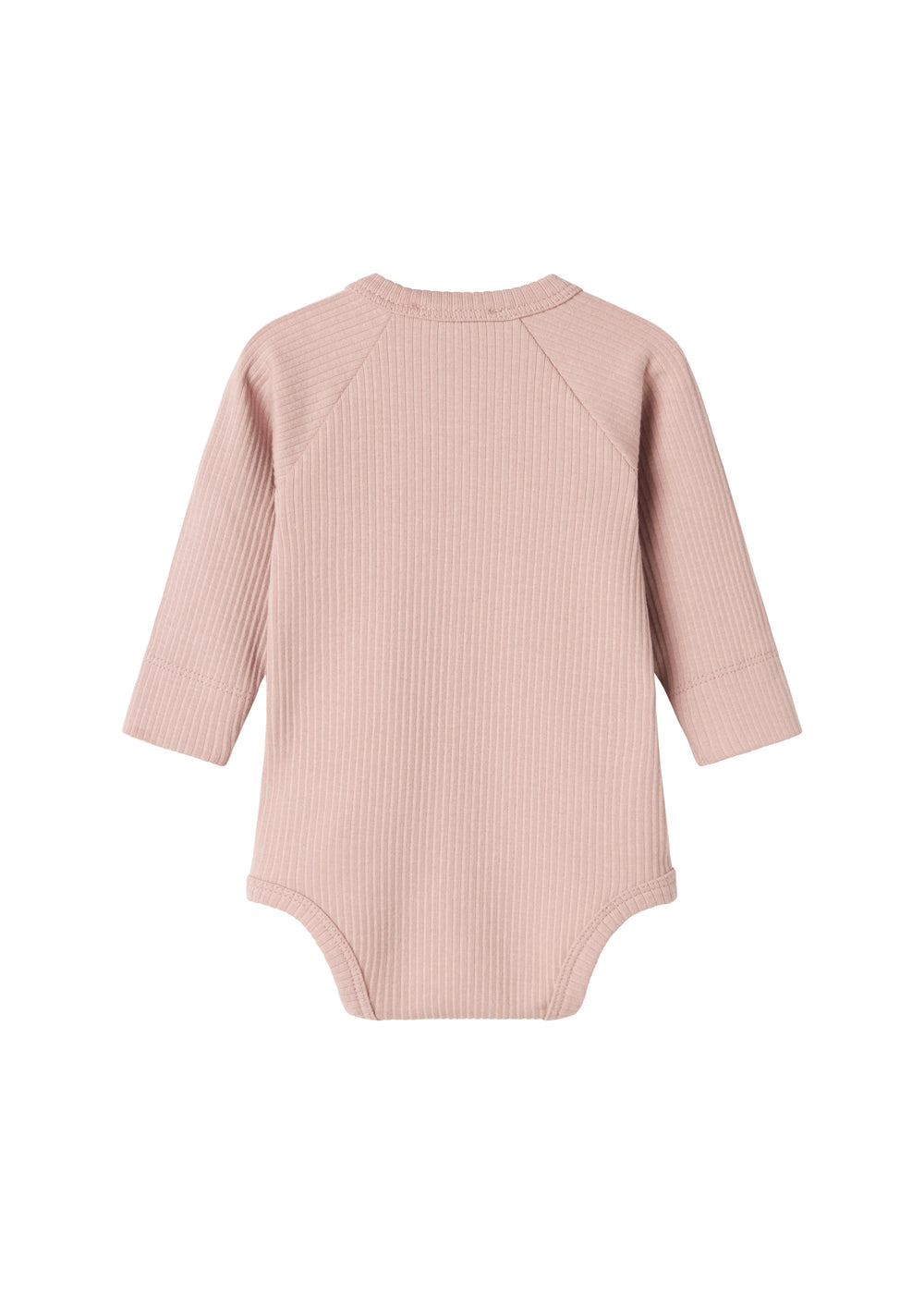 Lyserød ribstrikket babybody med knapper foran
