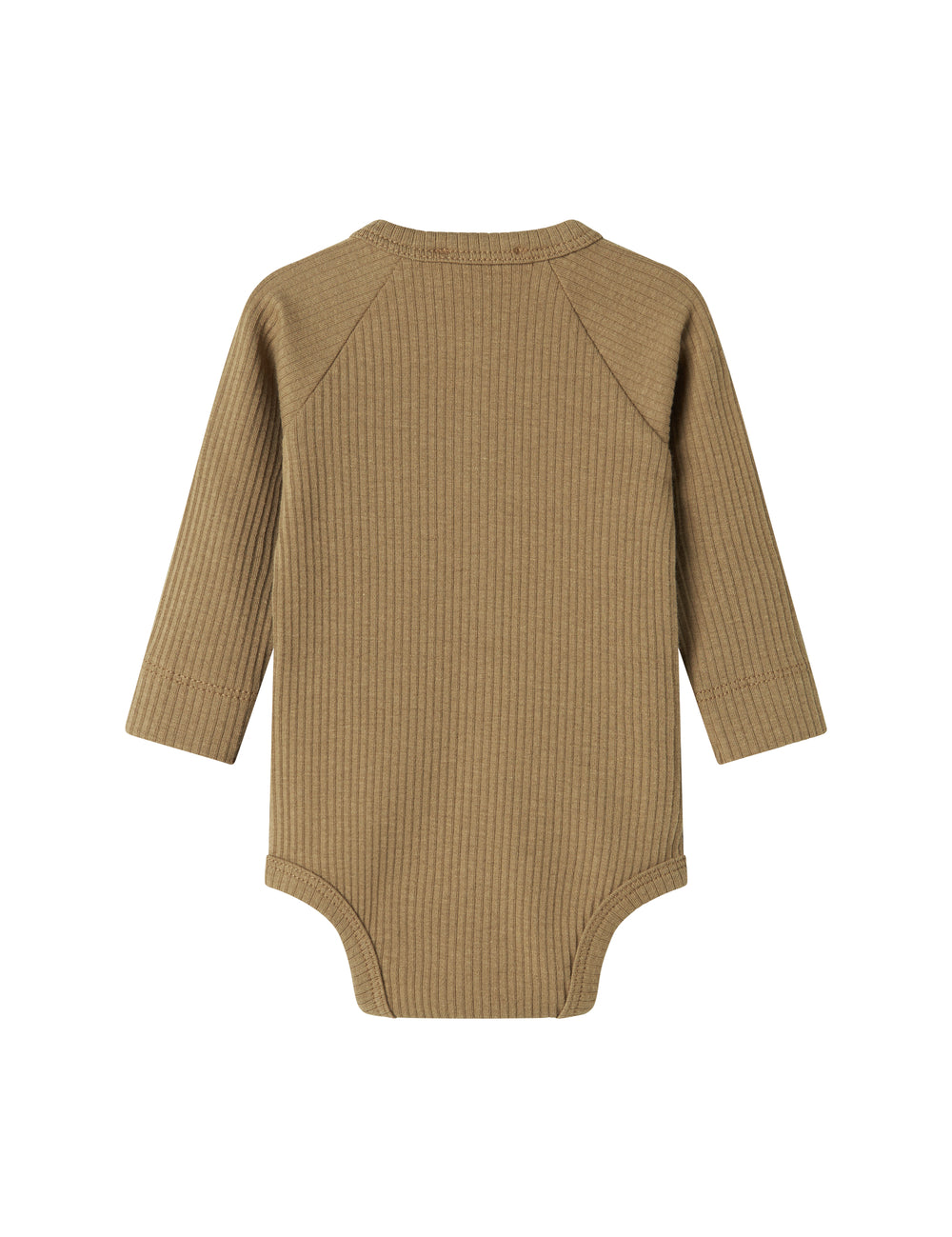 Brun ribstrikket babybody med knapper foran