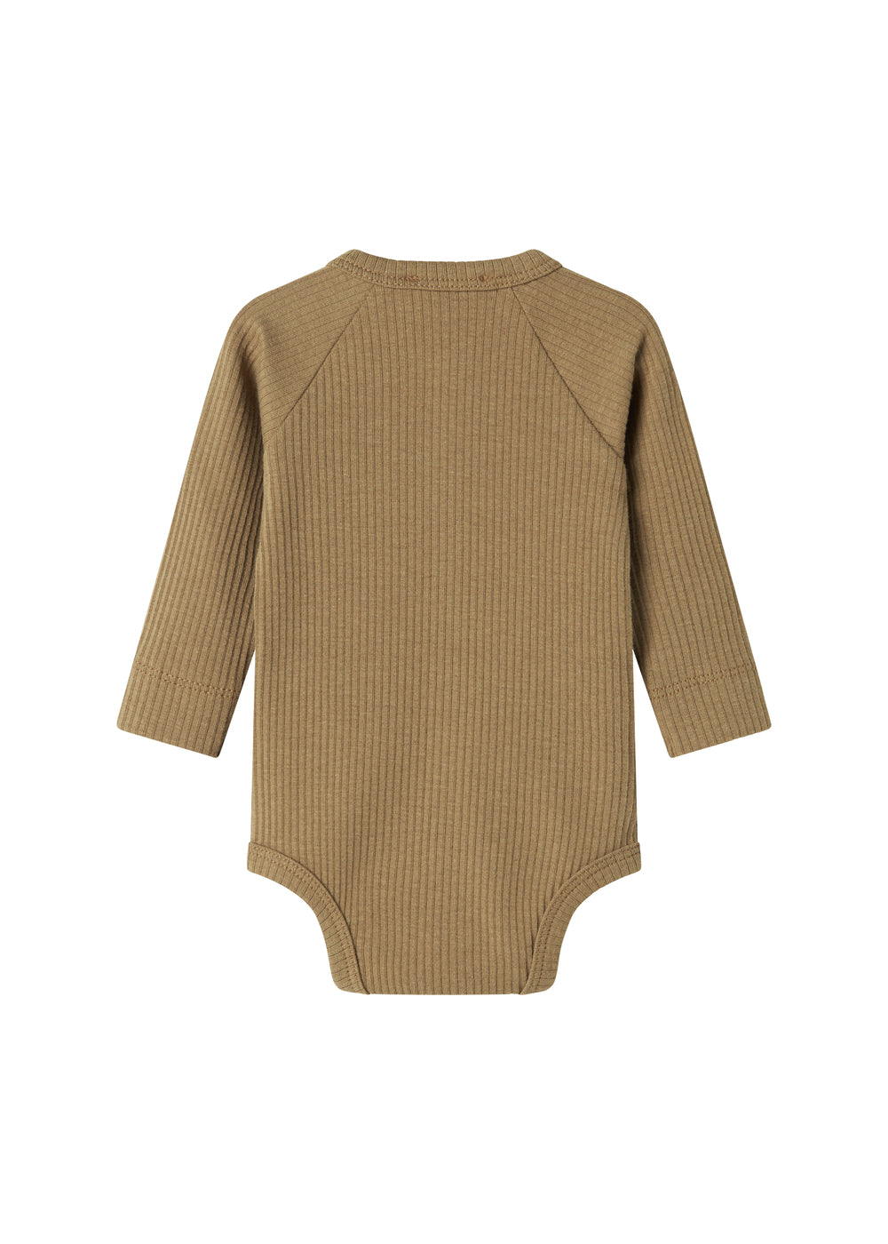 Brun ribstrikket babybody med knapper foran