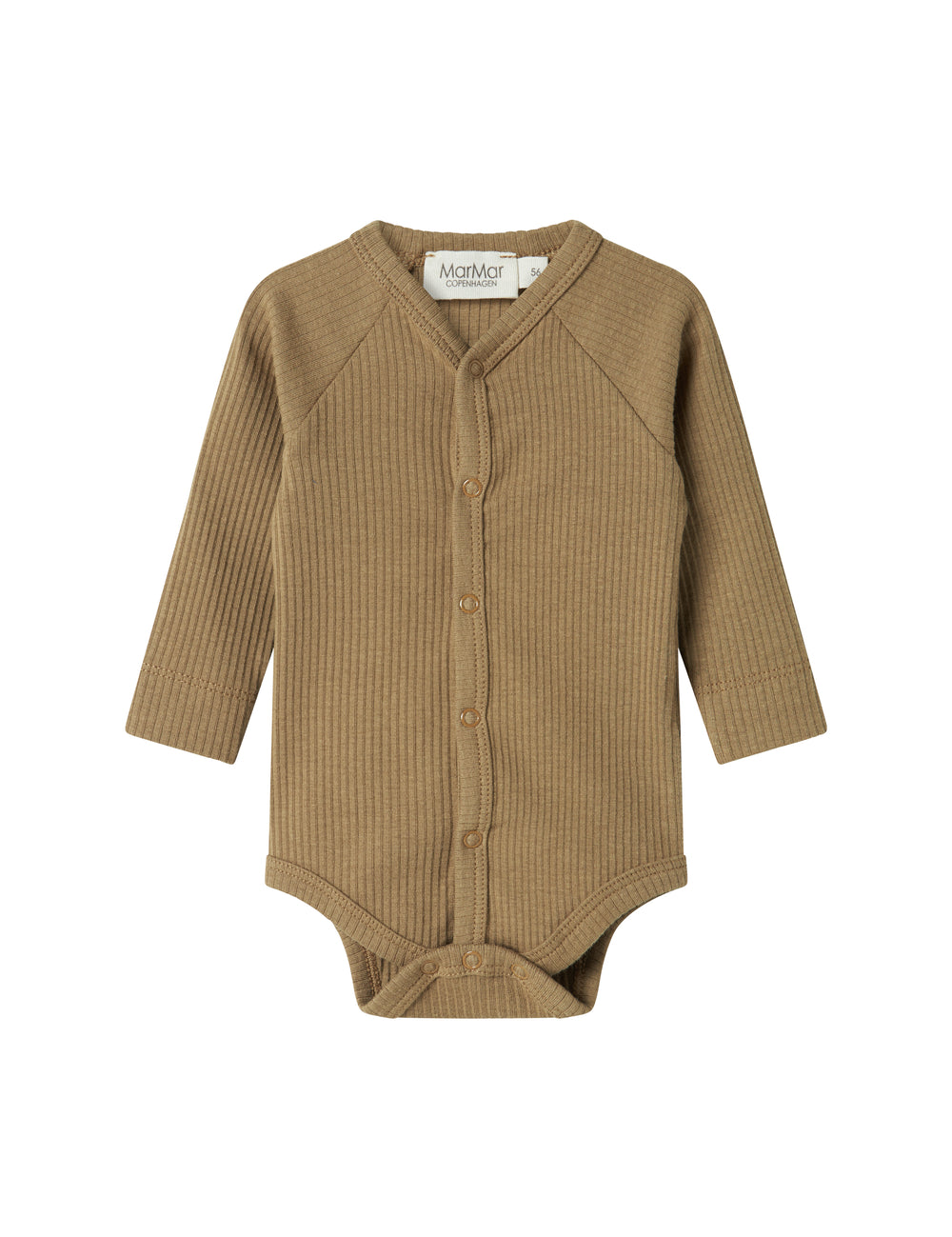 Brun strikket babybody med knapper foran