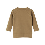 Brun ribstrikket cardigan til børn med knapper foran